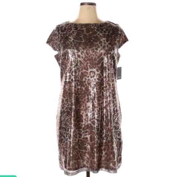 Marina size 16 silver & gold sequin leopard print short sleeve short dress - Picture 1 of 14